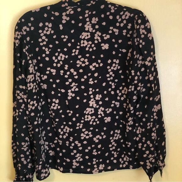 Womens Vintage Silk Floral Print Collared Long Sleeve Front Blouse Black Size 12 - Picture 2 of 4